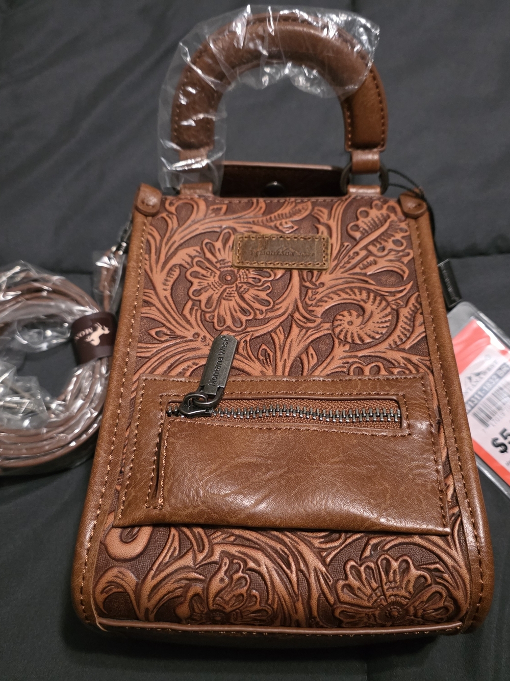 Wrangler Embossed Floral Leather Crossbody Bag - Brown - Picture 3 of 3